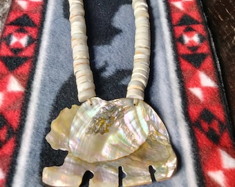 Clamshell Abalone Bear Necklace