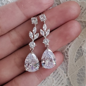 Bridal Drop Earrings Crystal Pear Teardrop Dangle Earrings Wedding