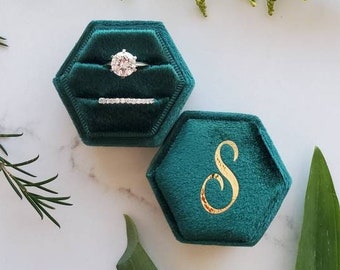 Velvet Ring Box, Rich Green | Hexagon Double Ring Box | Wedding Ring & Engagement Ring Box, Ring Bearer Gift