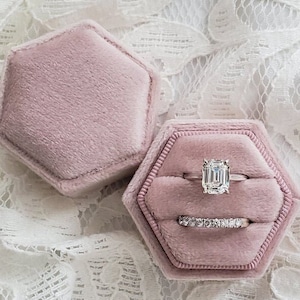 15+ Colors | Velvet Ring Box Double Hexagon - Engagement Ring & Wedding Set Elegant Keepsake Box, Bridal Photo Detail, Ring Bearer Gift