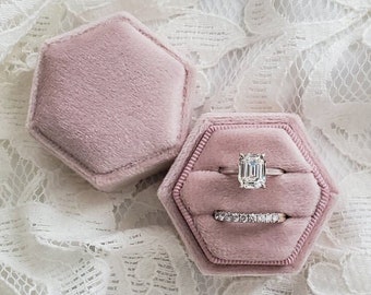 15+ Colors | Velvet Ring Box Double Hexagon - Engagement Ring & Wedding Set Elegant Keepsake Box, Bridal Photo Detail, Ring Bearer Gift