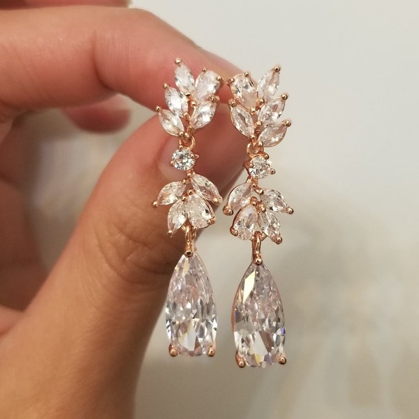 Bridal Earrings Marquise Crystal Wedding Earrings Bridal Jewelry Drop Earrings Halo Bridesmaid Earrings Leaf Stud Earrings Jewelry Set