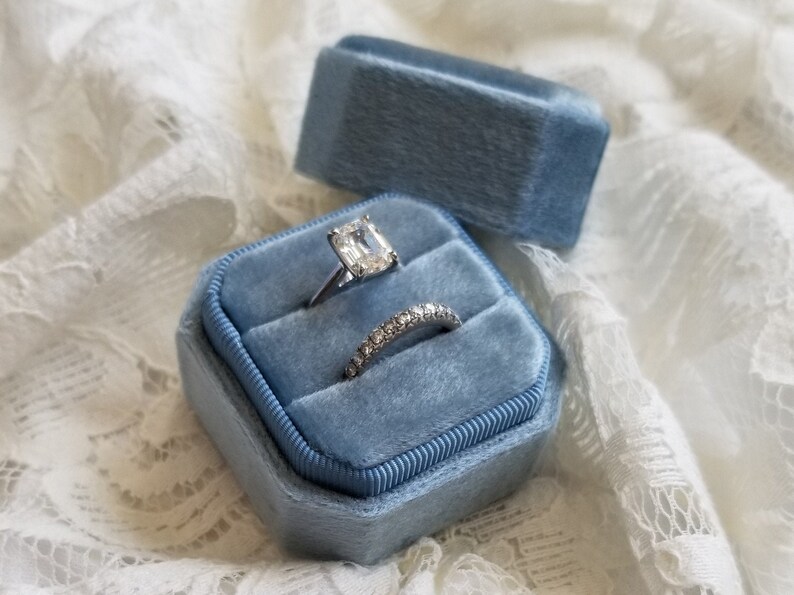 Engagement Ring /& Wedding Set Elegant Keepsake Box Square Octagon 4 Colors DOUBLE Bridal Photo Props Velvet Ring Box Ring Bearer
