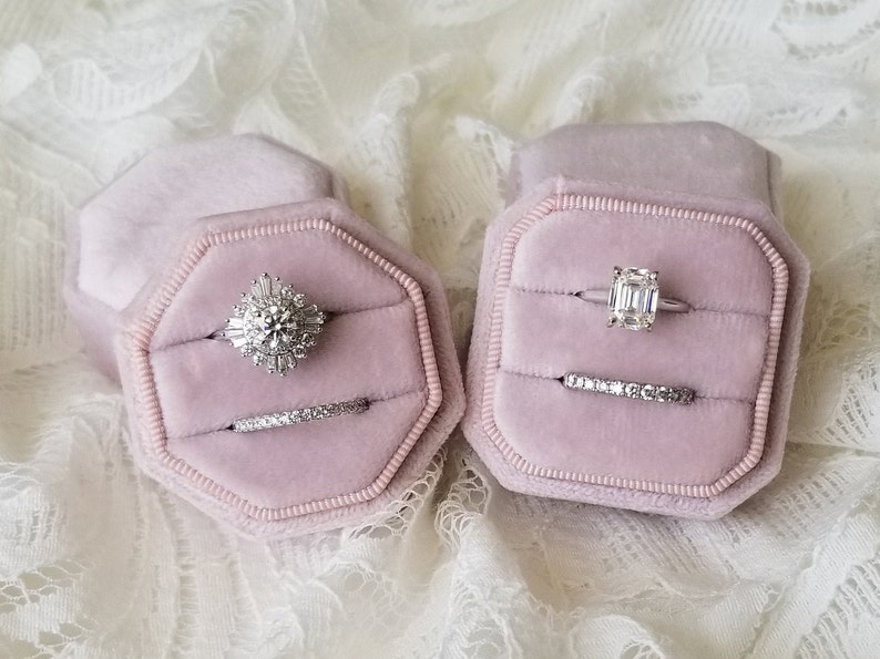 Ring Bearer Box Initial Ring Box Monogram Velvet Ring Box 6 Colors Engagement Ring /& Wedding Set Keepsake Box Octagon Double Ring Box