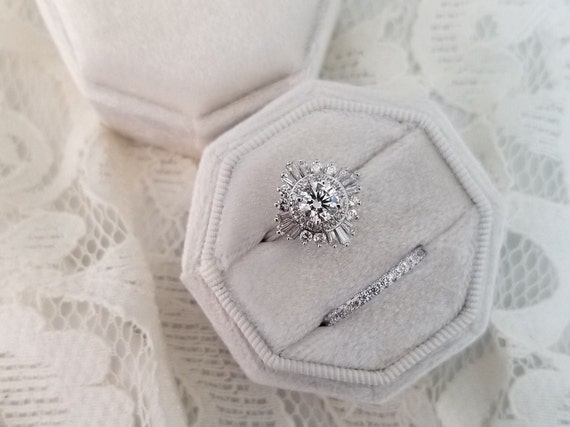 Engagement Ring /& Wedding Set Elegant Keepsake Box Square Octagon 4 Colors DOUBLE Bridal Photo Props Velvet Ring Box Ring Bearer