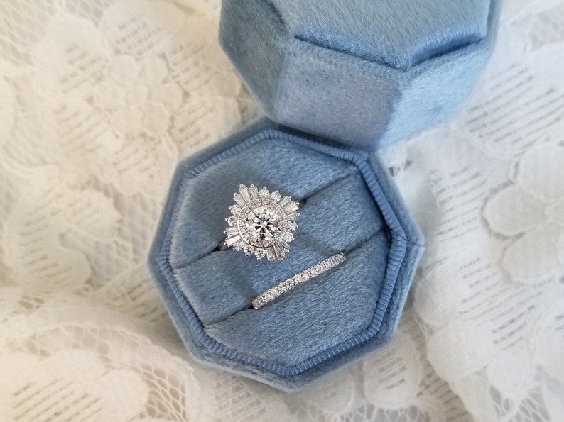 Engagement Ring /& Wedding Set Elegant Keepsake Box Square Octagon 4 Colors DOUBLE Bridal Photo Props Velvet Ring Box Ring Bearer