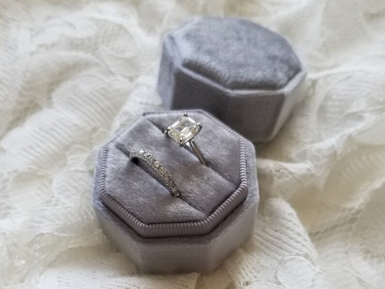 Engagement Ring /& Wedding Set Elegant Keepsake Box Square Octagon 4 Colors DOUBLE Bridal Photo Props Velvet Ring Box Ring Bearer