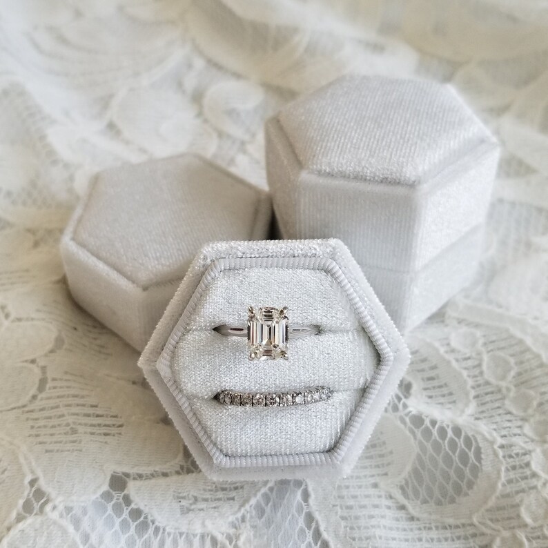 Velvet Ring Box Pearl White Single Engagement Ring & Etsy