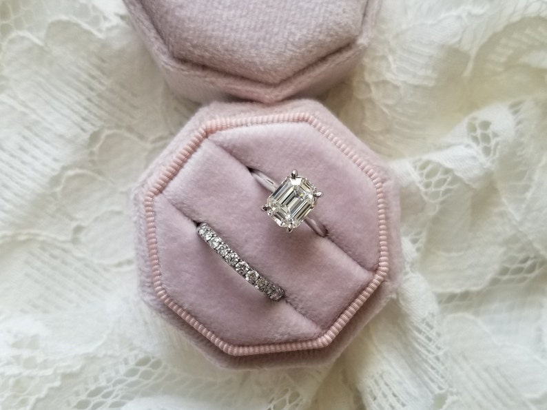 Engagement Ring /& Wedding Set Elegant Keepsake Box Square Octagon 4 Colors DOUBLE Bridal Photo Props Velvet Ring Box Ring Bearer