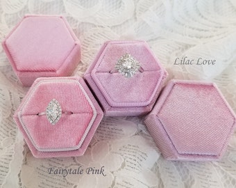 Caja de anillo de terciopelo - individual - rosa cuento de hadas - anillo de compromiso y conjunto de bodas elegante Keepsake Box