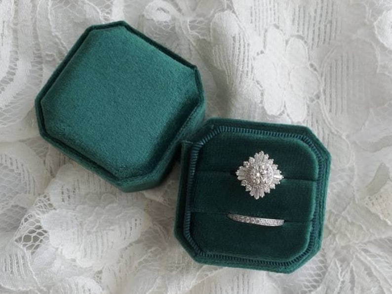 Ring Bearer Box Initial Ring Box Monogram Velvet Ring Box 6 Colors Engagement Ring /& Wedding Set Keepsake Box Octagon Double Ring Box