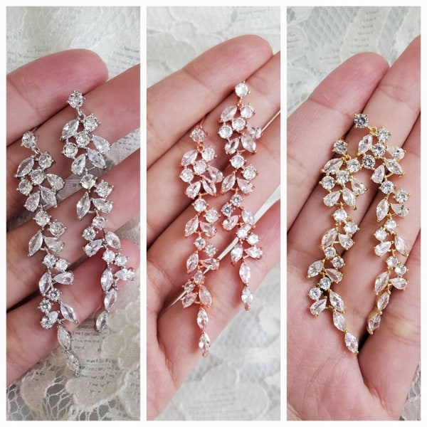 Pendientes de novia de cristal Conjunto de joyas de boda para novias Joyería nupcial de oro rosa Araña de plata Pendientes Pulsera Collar Set Fiesta de evento