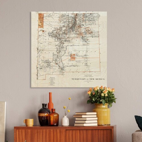 New Mexico State Map from 1879 on Wood - Large Wood Art Print - Over the Couch or shops Bed Hanging Decor - Rustic & Worn Old Map