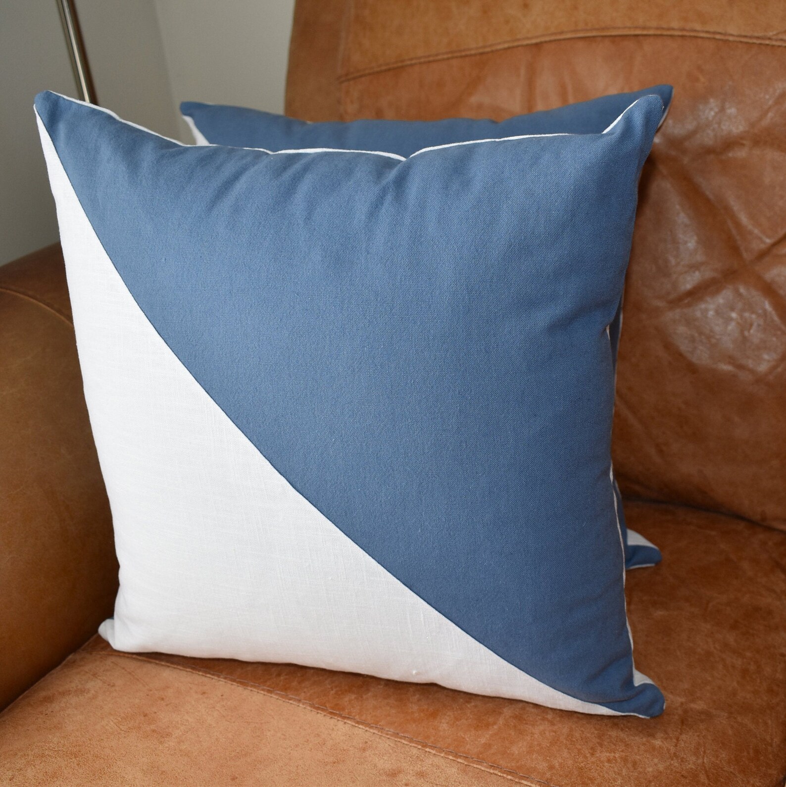 Cushion cover/Set of 2 /Linen and Cotton fabric/Blue and White Etsy