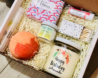 Personalized Birthday Gift Box | Spa Gift Set, Soy Candle