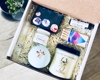 Scorpio Birthday Spa Gift Box | Organic Soy Candle, Bath Bomb