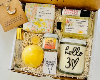 Hola, caja de regalo de spa para cumpleaños número 30 / Jabón artesanal hecho a mano y vela de soja