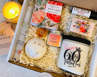 60th Birthday Spa Gift Box | Personalized Candle, Bath Bomb & Artisan Soap
