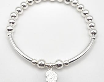 Sterling Silver 925 Elasticated Stretch Bracelet with Guardian Angel Wing Charm