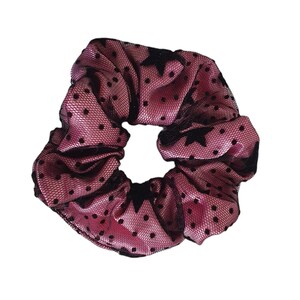 Chouchou pour cheveux en satin noir étoiles sur rose Accessoire pour cheveux Femme Fille