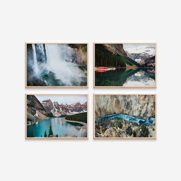 Alberta Canada lake and mountain photo print set of 3, nature gallery wall set, mountain photo prints, Fall photo prints, Mountain wall art