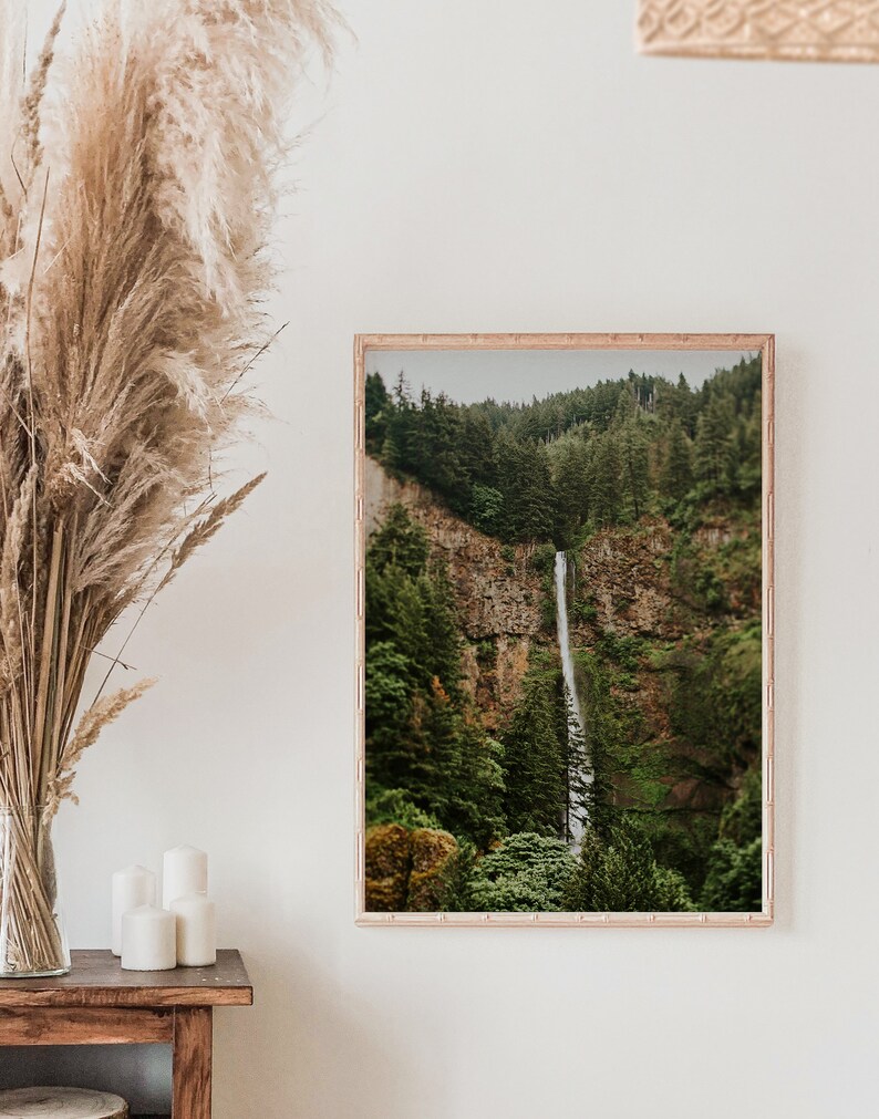 This listing is a set of 6 Downloadable Mountain photo prints. The mountain prints have hues of green and blue in the mountains, trees, waterfalls and ocean. It is perfect for wall art in rustic living rooms, bedrooms, and dining rooms.