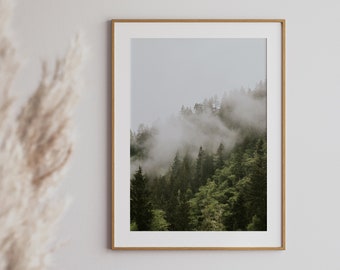 Impression photo de montagne nuageuse d'automne de l'Oregon, ensemble mural de galerie de nature, impressions photo de montagne, impressions photo d'automne, art de la montagne, montagne de mauvaise humeur