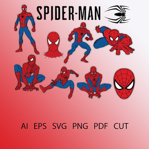 Spiderman, DIGITAL FILES ONLY, vector, Spider-man, illustrator, pdf, svg, eps, cut layers, ai, high quality, art only, 300 dpi, as is