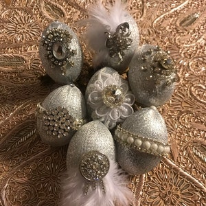 7 decorated silver glitter eggs for sofreh aghd