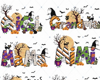 Halloween Doodle Alphabet Nana Grandma Mimi PNG, Grandma Halloween Png Bundle, Halloween PNG, Grandma Png, Custom Nana Png, Mimi Png