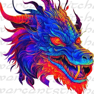 Sublimation Graphic BUNDLE - Printout Transfers - ALL FOUR Neon Dragon images - Commercial Use