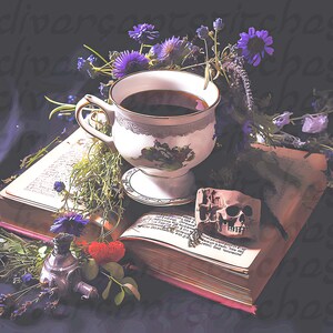 Sublimation Graphic Printout Transfer - Purple Herb Teacup - Commercial Use