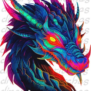 Sublimation Graphic Printout Transfer - Neon Dragon 3 - Commercial Use