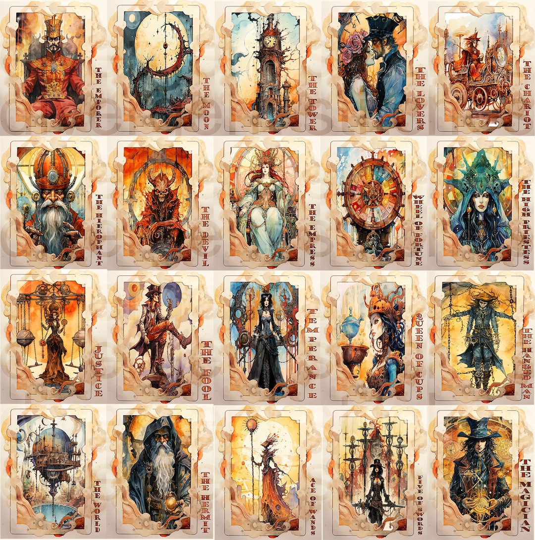 Seamless Pattern Steampunk Tarot Cards Limited Commercial Etsy