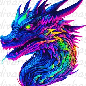 Sublimation Graphic - Neon Dragon 2 - Commercial Use