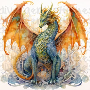 Sublimation Graphic - Watercolor Dragon 3 - Commercial Use