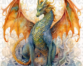Sublimation Graphic - Watercolor Dragon 3 - Commercial Use
