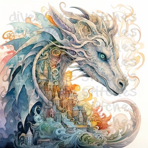 Sublimation Graphic - Watercolor Dragon 1 - Commercial Use