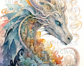Sublimation Graphic - Watercolor Dragon 1 - Commercial Use