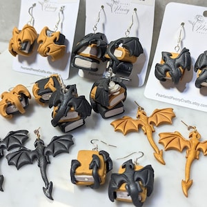 Dragon & Book Earrings: Handmade Fantasy Dangles, Fourth Wing Inspired