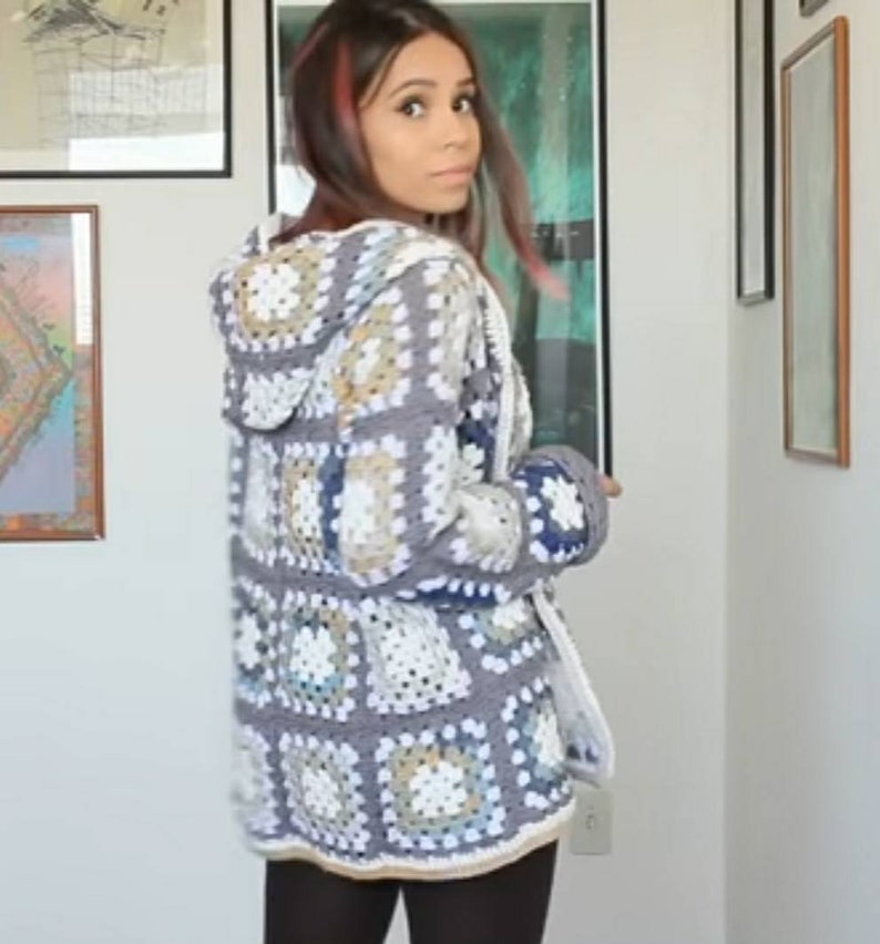 Sexy Crochet Cardigan Coat Hooded Granny Squares Etsy