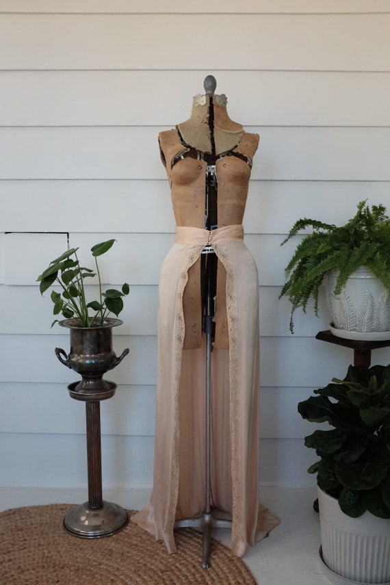 1920s couture Champagne French ivory silk Open ski