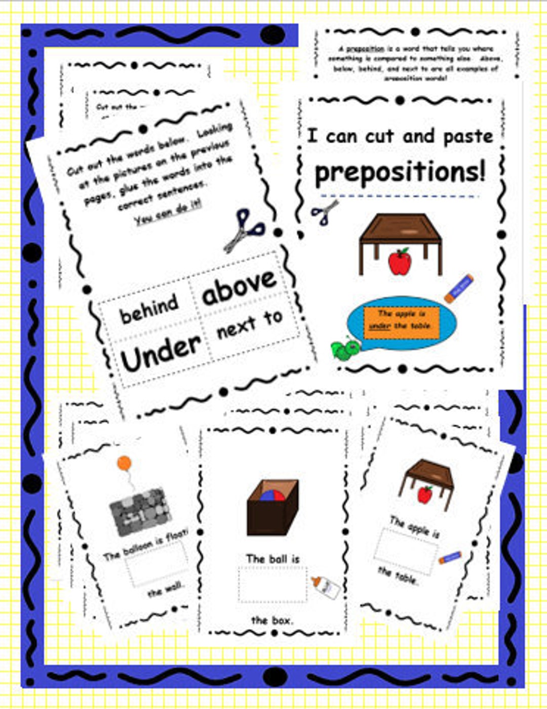 Early Childhood I can cut and paste Prepositions - Etsy España