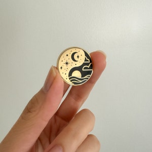 Yin Yang hard enamel pin for best friend, black & gold gift for pin collectors, cute enamel pin for spiritual friends
