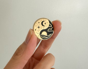 Yin Yang hard enamel pin for best friend, black & gold gift for pin collectors, cute enamel pin for spiritual friends