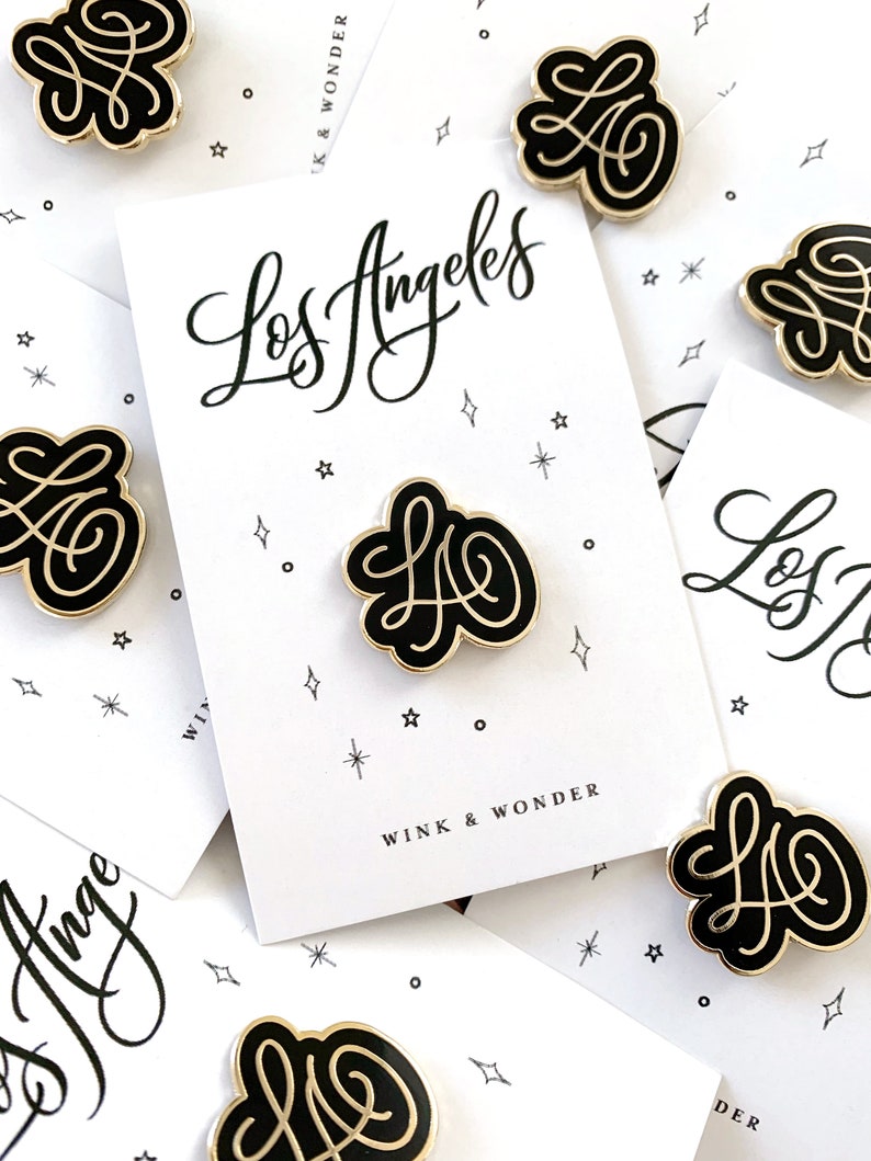 Los Angeles Hard Enamel Pin for Best Friend, Black & Gold Gift for Pin Collectors, Cute Enamel Pin for LA Lovers image 3