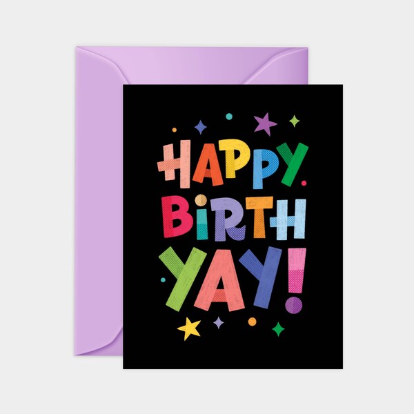 Happy BirthYAY Card for Friend, Birthday Card for Kids, HBD Greeting Card, Hand Lettering Happy Birthday, Colorful & Fun Bday Greeting Card