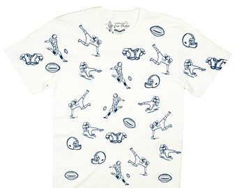 Camiseta de Hombre, Camiseta De fútbol todo sobre estampado, blanco / azul marino, Camiseta deportiva, Estampado de fútbol