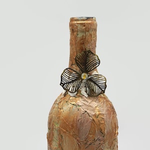 Altered Wine Bottle, Decorative Bottle, Bottle Art, Bottle with Lace and Flowers,Decorated Bottle