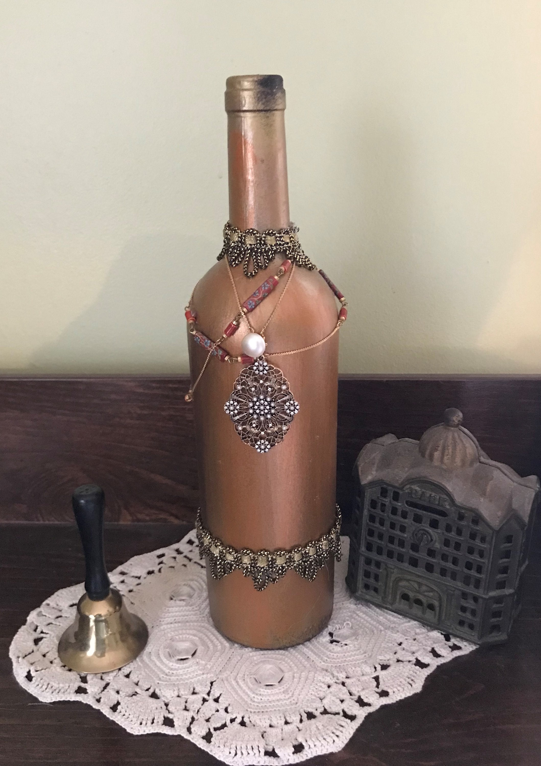 Decorated Bottle Altered Bottle Wine Bottle Decor Decorated - Etsy